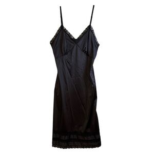 Lady Manhattan 34 Black Lace Nylon Vtg Full Slip Adjustable Straps Made in USA